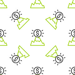 Poster - Line Mountains with flag on top icon isolated seamless pattern on white background. Symbol of victory or success concept. Goal achievement. Vector