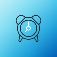 Poster - Line Alarm clock icon isolated on blue background. Wake up, get up concept. Time sign. Colorful outline concept. Vector