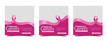 Set Of Breast Cancer Awareness Month Social Media Post Template Design. Editable Banner With Pink Background And Ribbon Illustration
