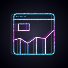 Poster - Glowing neon line Graph, schedule, chart, diagram, infographic, pie graph icon isolated on black background. Vector