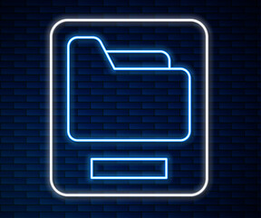 Aufkleber - Glowing neon line Document folder icon isolated on brick wall background. Accounting binder symbol. Bookkeeping management. Vector