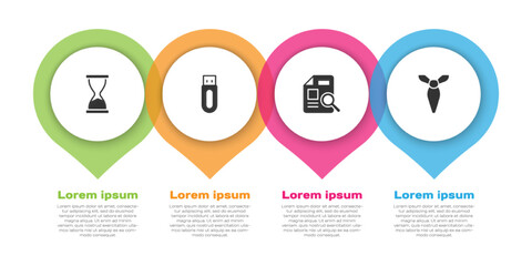 Poster - Set Old hourglass, USB flash drive, Document with graph chart and Tie. Business infographic template. Vector