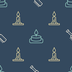 Set line Sauna brush, Burning candle and Aroma on seamless pattern. Vector