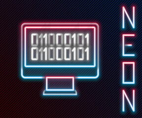 Aufkleber - Glowing neon line Binary code icon isolated on black background. Colorful outline concept. Vector