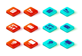 Poster - Set Light bulb, Computer monitor, Graph chart infographic, Mail and e-mail, Stapler and To do list planning icon. Vector