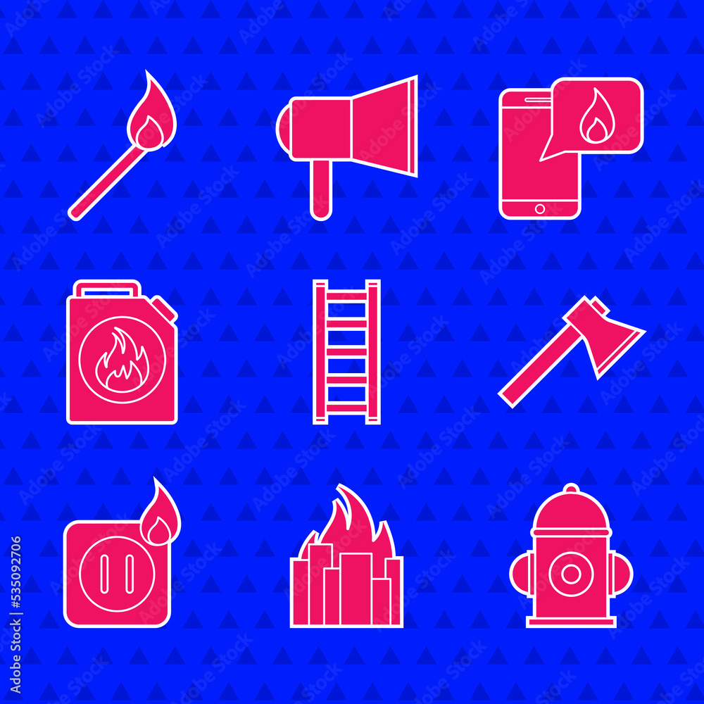Vector de Stock Set Fire escape, in burning buildings, hydrant ...