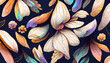 Leinwandbild Motiv Spectacular pastel template of flower designs with leaves and petals. Natural blossom artwork features with multicolor and shapes. Digital art 3D illustration.