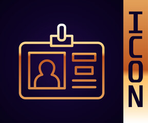 Poster - Gold line Identification badge icon isolated on black background. It can be used for presentation, identity of the company, advertising. Vector