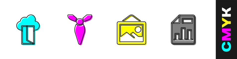 Poster - Set Cloud database, Tie, Picture landscape and Document with graph chart icon. Vector