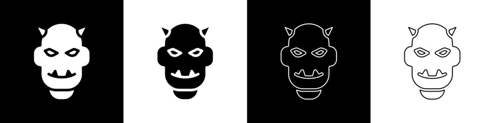 Wall Mural - Set Mask of the devil with horns icon isolated on black and white background. Vector