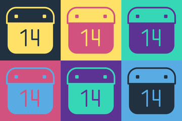 Poster - Pop art Calendar with February 14 icon isolated on color background. Valentines day. Love symbol. Vector