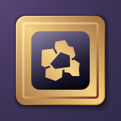 Purple Gold nugget icon isolated on purple background. Mineral boulder. Gold square button. Vector