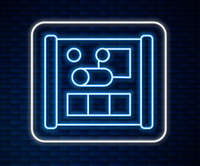 Poster - Glowing neon line Graphing paper for engineering icon isolated on brick wall background. Vector