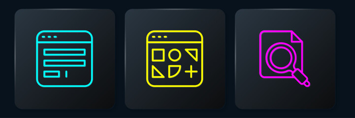 Poster - Set line Browser window, Search concept with folder and Different files. Black square button. Vector