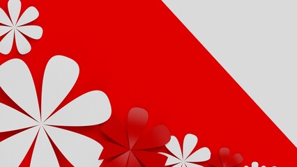Fototapete - Rainbow color background with red-white paper flowers. Concept image of happy Invitation and reception sign. 3D high quality rendering. 3D illustration. High resolution.