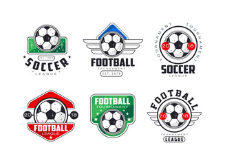 Sticker - Football soccer club retro labels set. Sports tournament, championship badges vector illustration