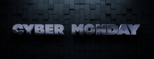 Cyber Monday Banner With Thick, Shiny 3D Text Against Square Tiles. Premium Background With Copy-space.