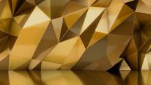 Gold 3D Polygonal Wall. Trendy Architectural Background.