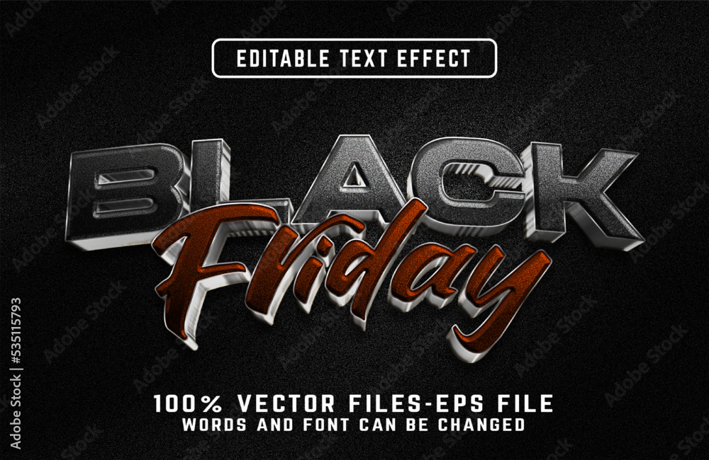 black friday 3d editable text effect premium psd Stock Vector | Adobe Stock