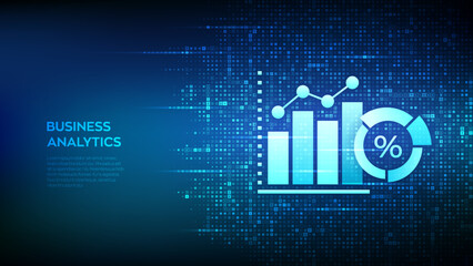 Wall Mural - Business data analytics and robotic process automation icon made with currency symbols.. Profit and revenue of company, BI or KPI concept. Background with currency signs. Vector illustration.