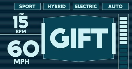 Poster - Futuristic Car Dashboard with Gift Text. Digital Graphical User Interface Animation.