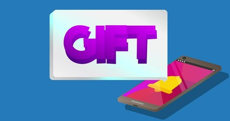 Poster - Gift Text on notification bubble from portable information device screen. Mobile app message, connection, communication concept. Animated video.