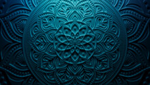 Diwali Festival Wallpaper, With Blue 3D Ornate Pattern. 3D Render.