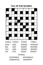 Puzzle Page With Criss-cross, Or Fill-in, Crossword Word Game (English Language). Comfortable Level, Large Print, Family Friendly. Letter A As A Hint.
