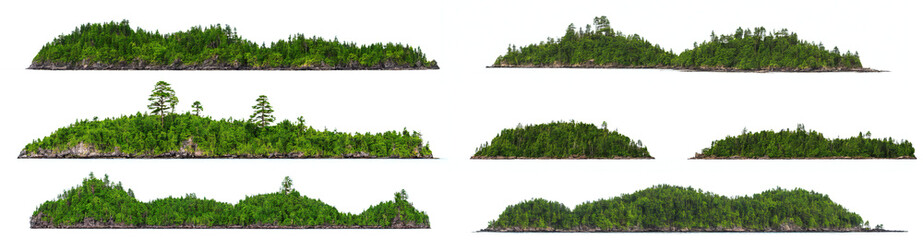Wall Mural - islands, collection of long islets isolated on white background