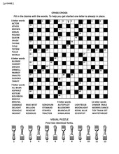 Puzzle Page With Two Puzzles: 19x19 Criss-cross Word Game (English Language) And Visual Puzzle With Forks
