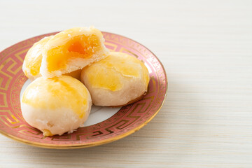 Poster - Chinese pastry moon cake with salted egg peanut or Spring Roll pastry with nuts and salted eggs