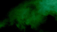 Scene Glowing Green Smoke. Atmospheric Smoke, Abstract Color Background, Close-up. Royalty High-quality Free Stock Of Vibrant Colors Spectrum. Green Mist Or Smog Moves On Black Background
