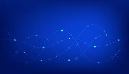 Poster - Abstract lines and dots digital background poster with dynamic wave. Network technology banner. Vector