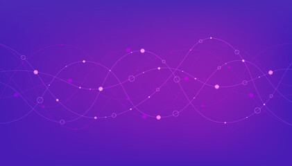 Poster - Abstract lines and dots digital background poster with dynamic wave. Network technology banner. Vector