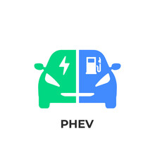 Plug-in Hybrid Electric Vehicles (PHEV) Icon, Half Section Part Of Electric Energy And Fuel Engine Symbol. Vector