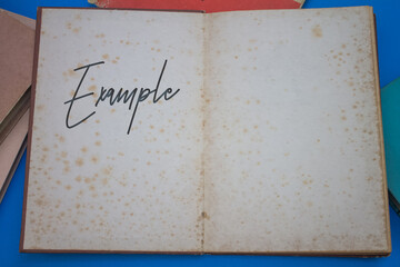 Poster - Example word in opened book with vintage, natural patterns old antique paper design.
