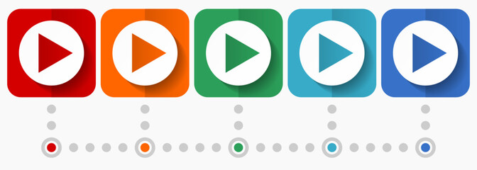 Poster - Play vector icons, infographic template, set of flat design symbols in 5 color options