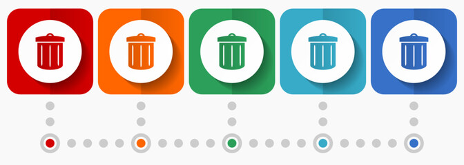 Leinwandbilder - Recycle vector icons, infographic template, set of flat design symbols in 5 color options