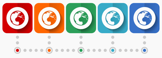 Poster - Earth, world vector icons, infographic template, set of flat design symbols in 5 color options