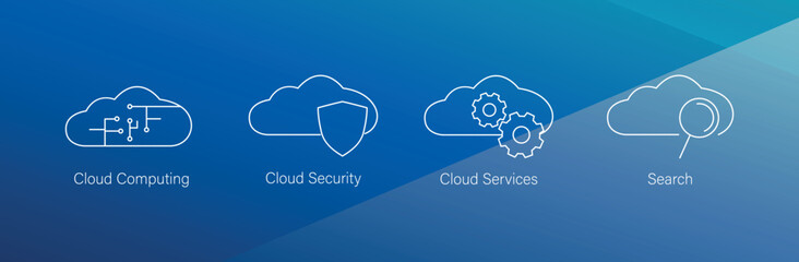 Wall Mural - cloud computing, cloud security, cloud services, search vector icons in blue background