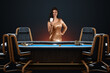 © Aliaksandr Marko - Croupier girl at the poker table, poker room. Poker game, casino, Texas hold'em, online game, card games. Modern design, magazine style.