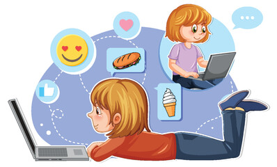 Wall Mural - a girl using laptop for online learning