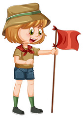 Canvas Print - Camping girl holding flag