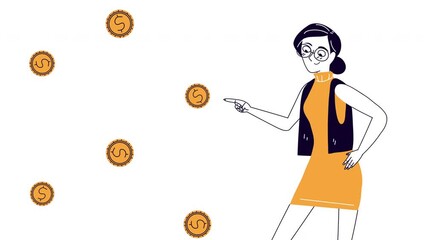 Sticker - busiensswoman with coins money animation