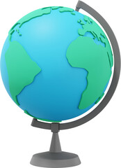 Poster - Globe Earth on a stand. Minimalist cartoon. Colorful PNG Isolated icon on transparent background. 3D rendering.