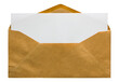 open brown envelope with blank letter isolated with clipping path for mockup