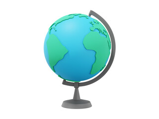 Poster - Globe Earth on a stand. Minimalist cartoon. Colorful isolated icon on white background. 3D rendering.