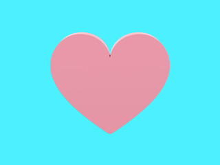 Poster - Flat heart. Pink single color. Symbol of love. On a monochrome blue background. Front view. 3d rendering.
