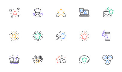 stars line icons. night star, glitter burst and fireworks. twinkle stars, chef award line icons. fav