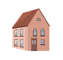 Fototapete - Residential house exterior. Outside of town home, two-storey building with gable roof, door and windows. Dwelling, real estate architecture. Flat vector illustration isolated on white background